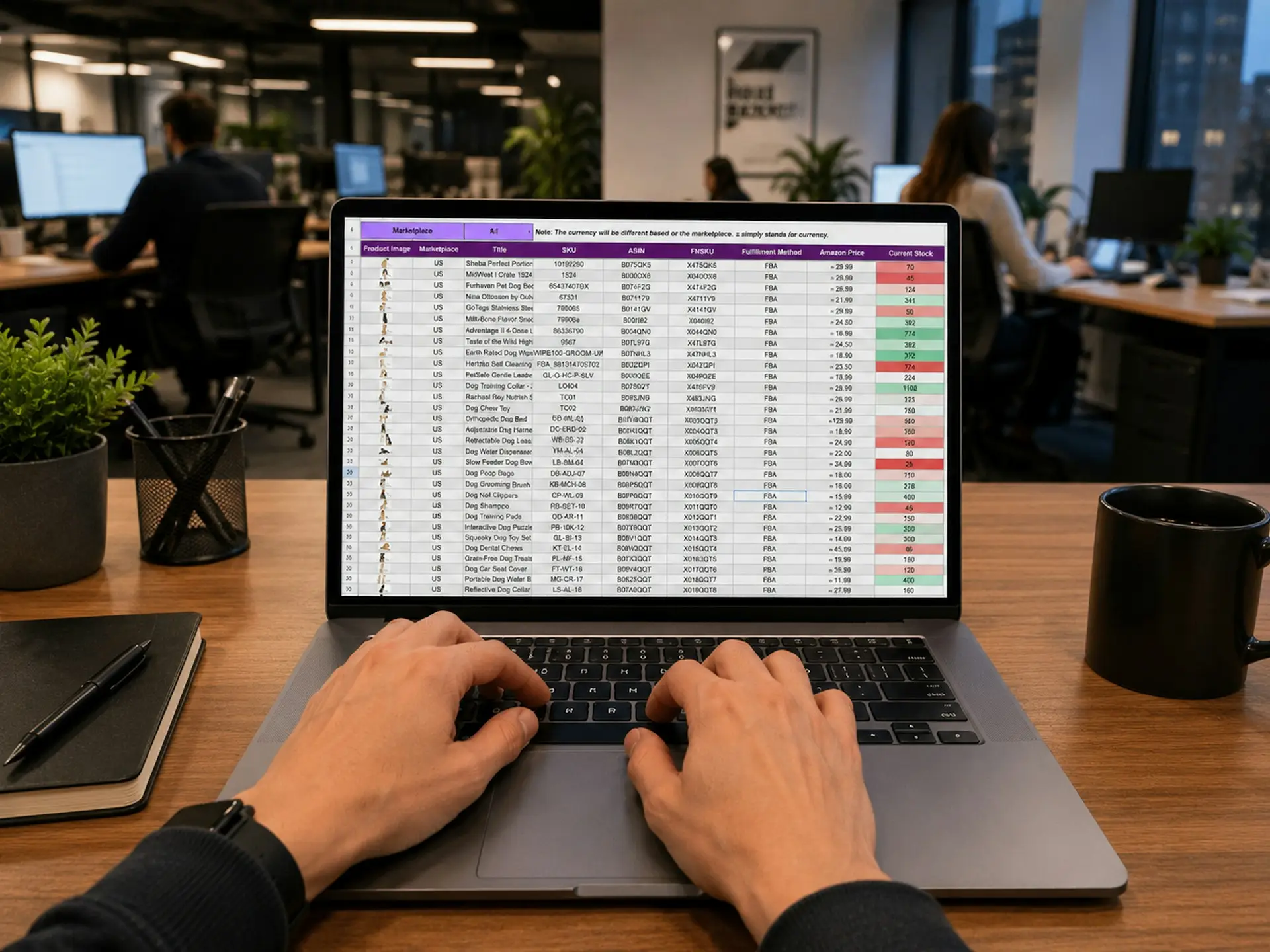 Payroll spreadsheet at desk
